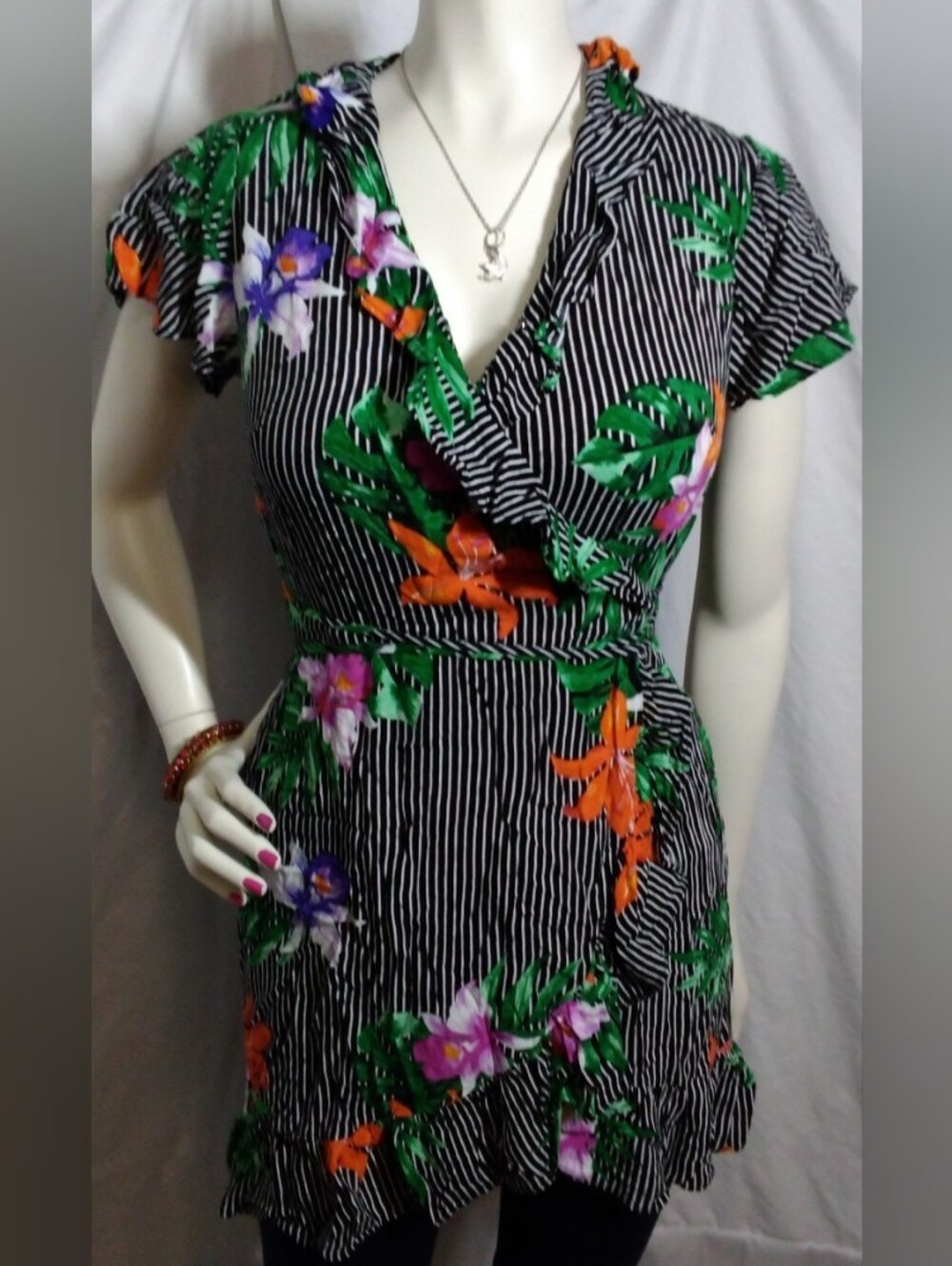 Who What Wear Striped Floral Wrap Dress Multicolor Women Size XS